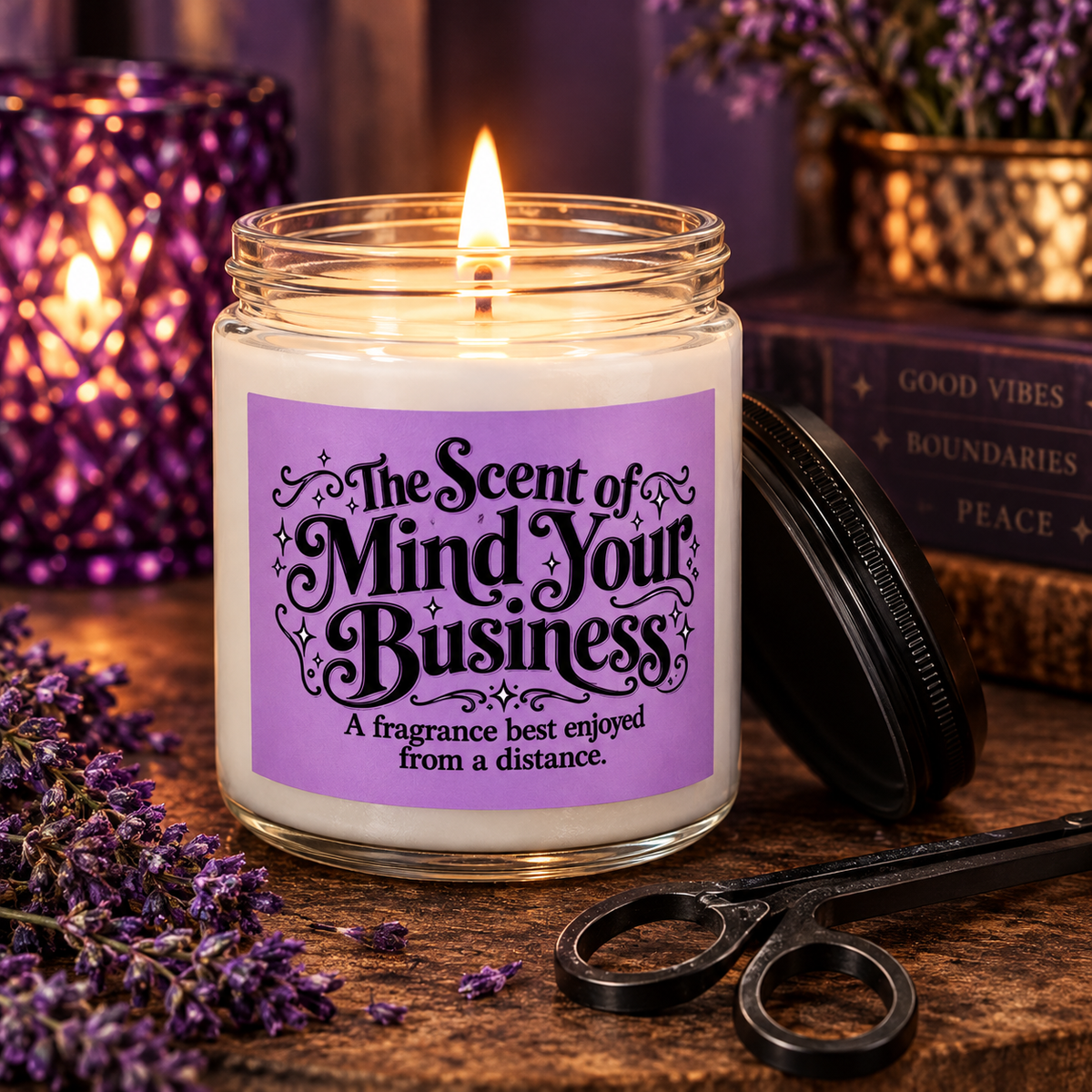 The Scent of Mind Your Business Scented Candle & Wick Trimmer Gift Set | Funny Sarcastic Candle