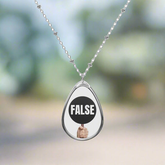 Modern Oval Necklace with 'False' Sign – Statement Jewelry Printify