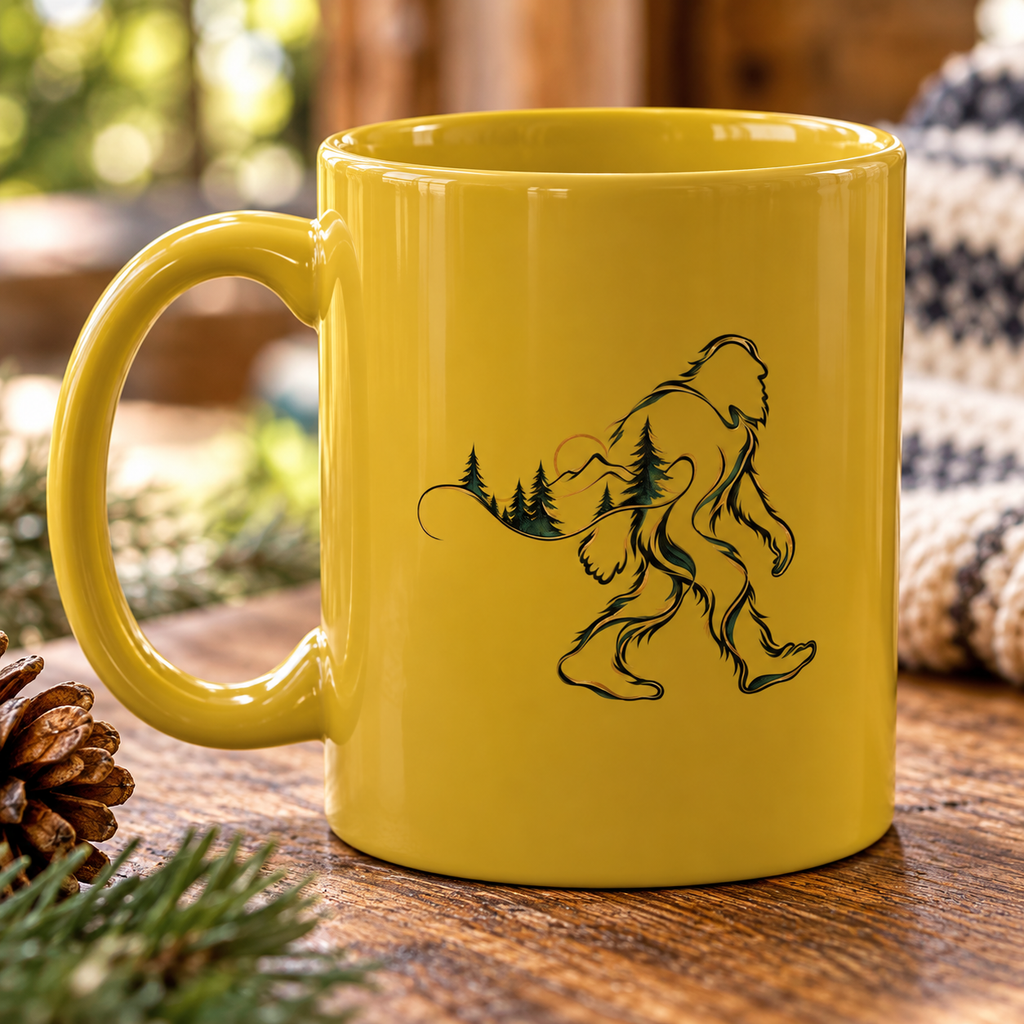Bigfoot Wilderness Ceramic Mug | Sasquatch Mountain & Forest Coffee Cup | 11oz