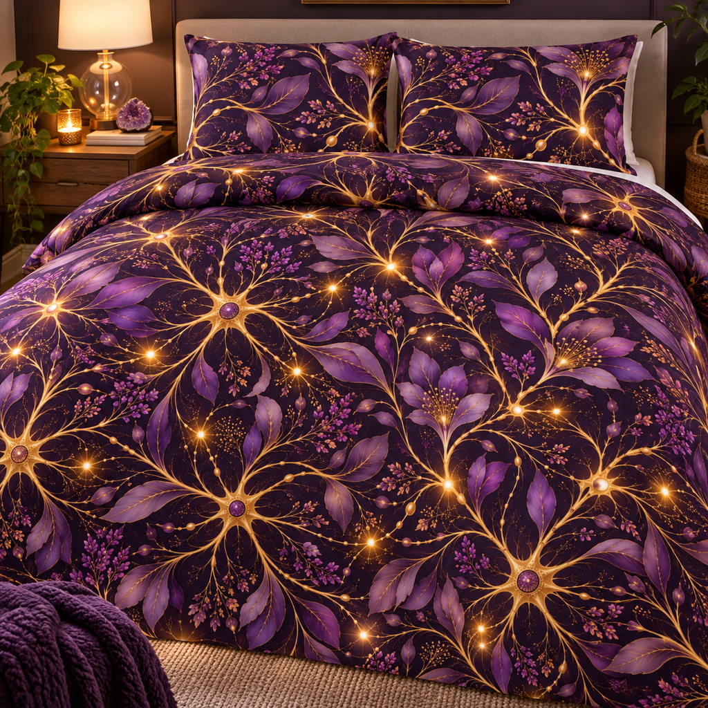 Beautifully Miswired Purple & Gold Neuron Bedding Set | Epilepsy Awareness
