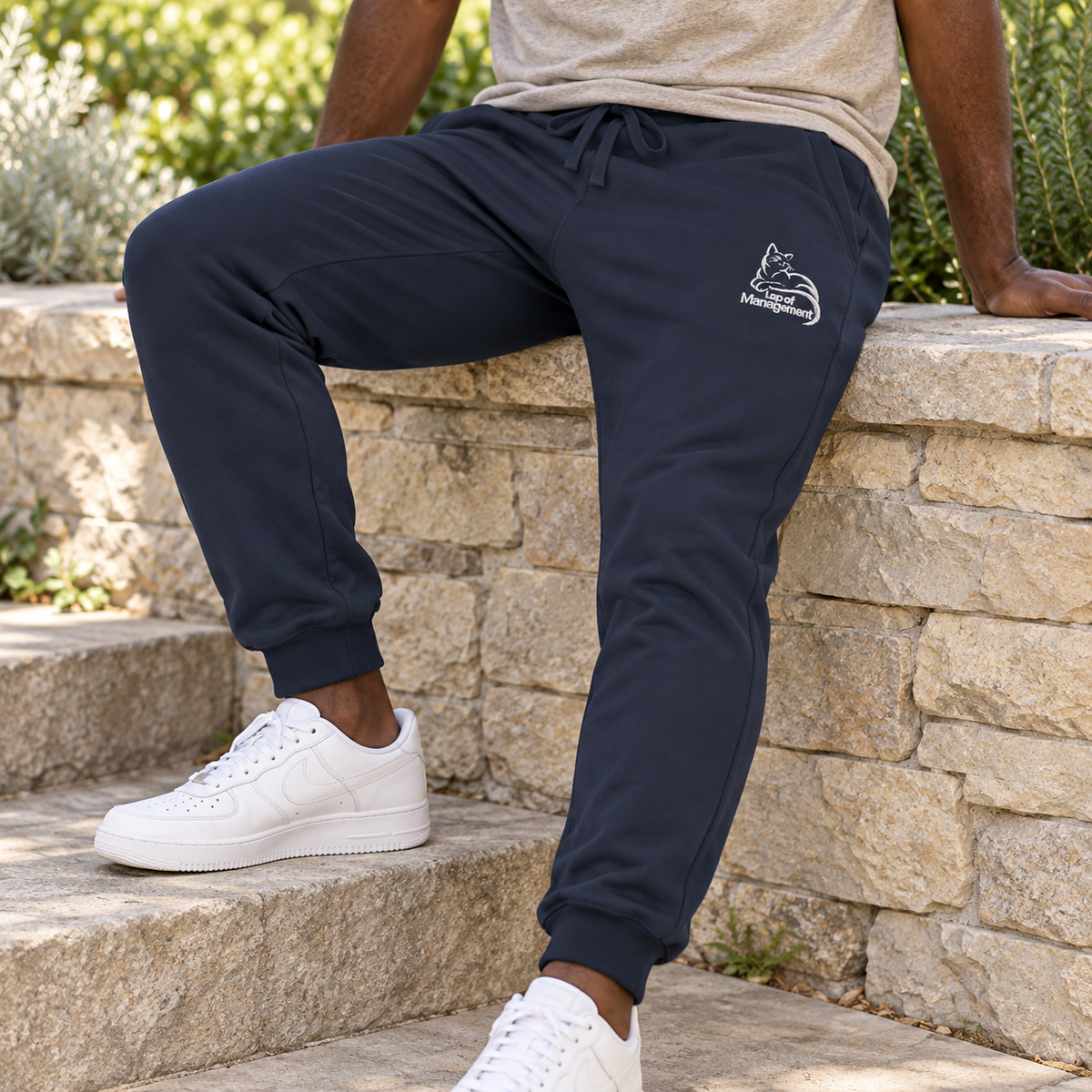 Lap of Management Embroidered Cat Fleece Joggers