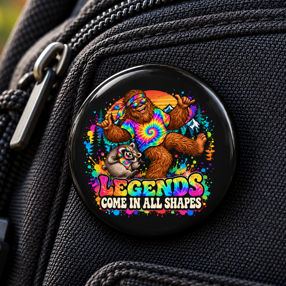 Legends Come in All Shapes | Bigfoot & Jimothy Raccoon Pin Button