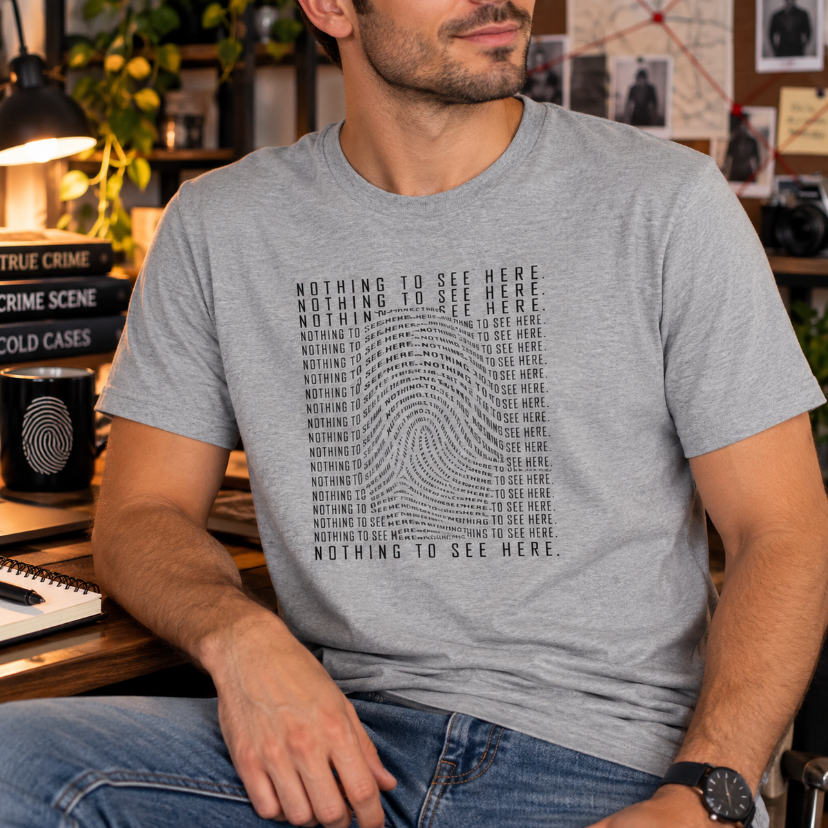 Nothing to See Here T-Shirt | Hidden Fingerprint True Crime & Internet Sleuth Tee