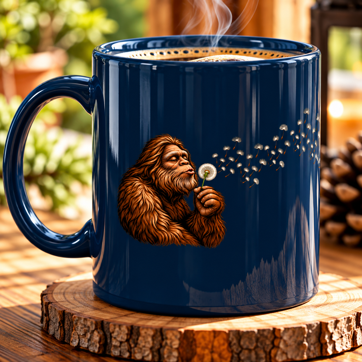 Bigfoot Blowing Dandelion Ceramic Coffee Mug, 11 oz | Sasquatch Gift