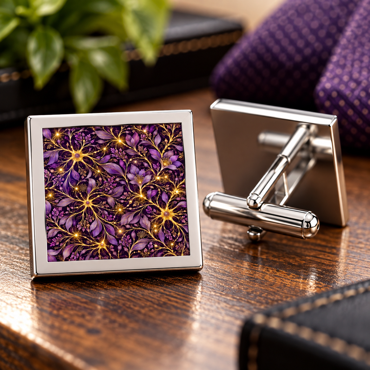 Beautifully Miswired Purple Neuron Floral Cufflinks | Epilepsy Awareness