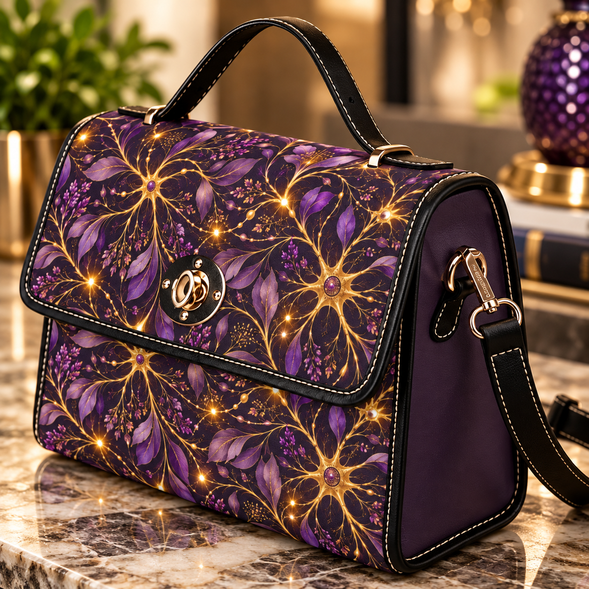 Beautifully Miswired Neuron Floral Satchel Bag | Epilepsy Awareness Handbag