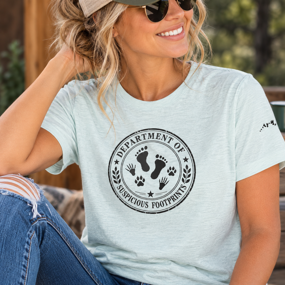 Department of Suspicious Footprints Unisex T-Shirt | Bigfoot, Raccoon & Cat Tracks