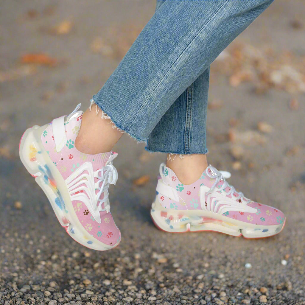 Paw Print Women's Mesh Sneakers - Stylish & Comfortable Printify