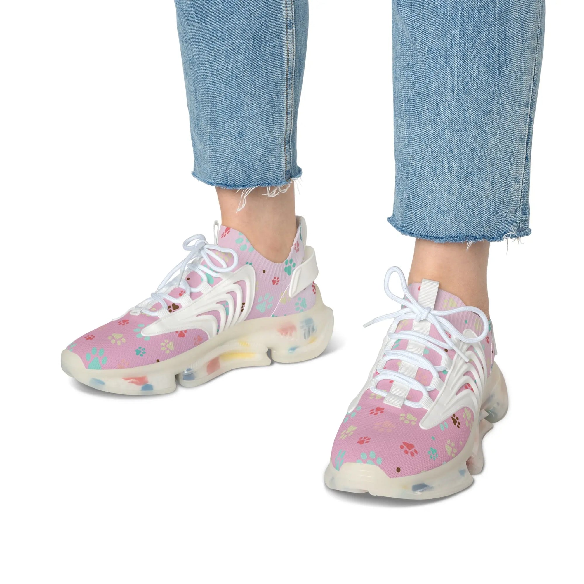 Paw Print Women's Mesh Sneakers - Stylish & Comfortable Printify