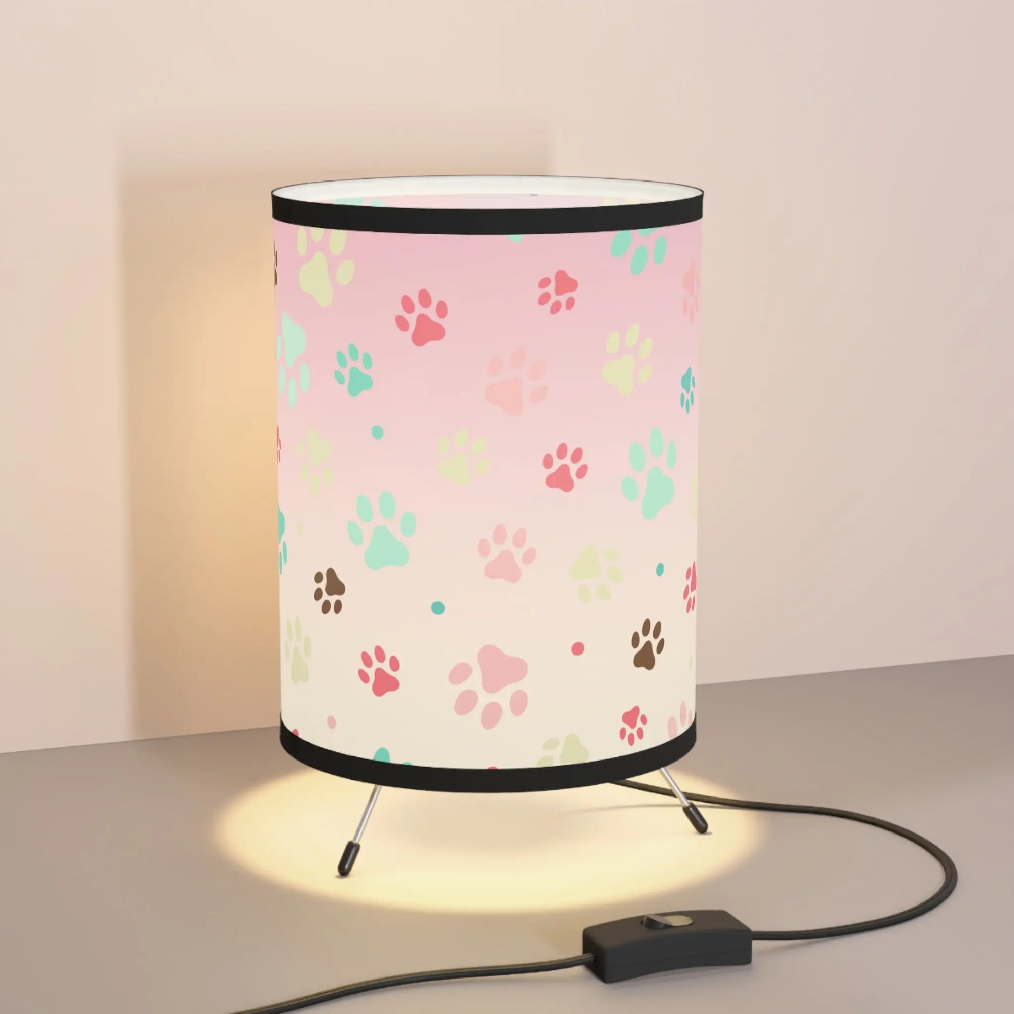 Playful Paw Print Tripod Lamp - High-Res Print for Pet Lovers Printify