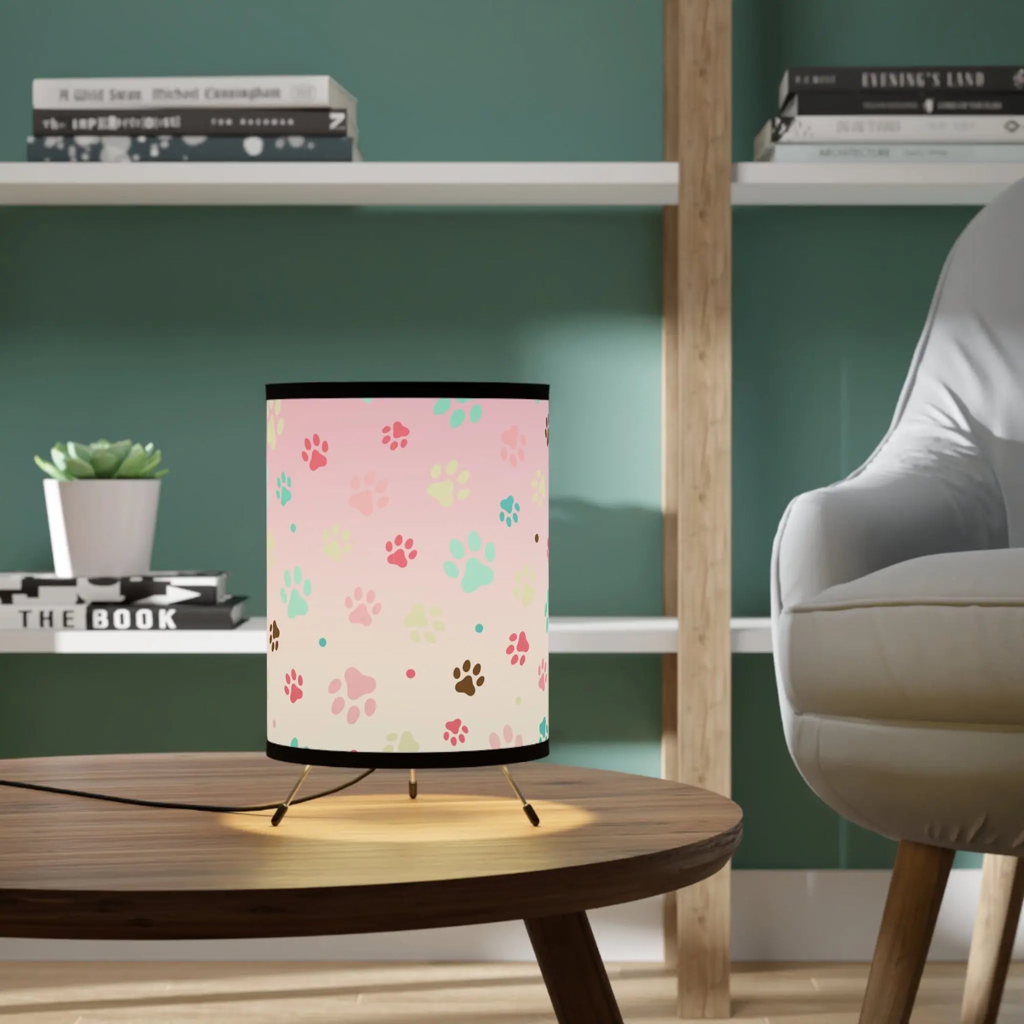 Playful Paw Print Tripod Lamp - High-Res Print for Pet Lovers Printify