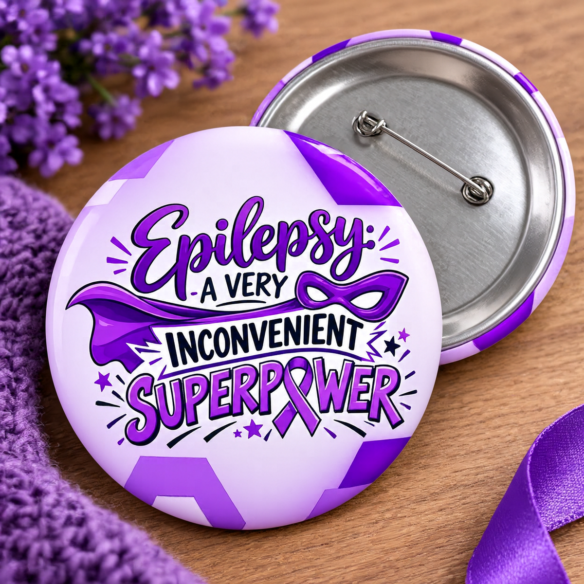 Epilepsy: A Very Inconvenient Superpower Pinback Button | Funny Epilepsy Awareness Pin
