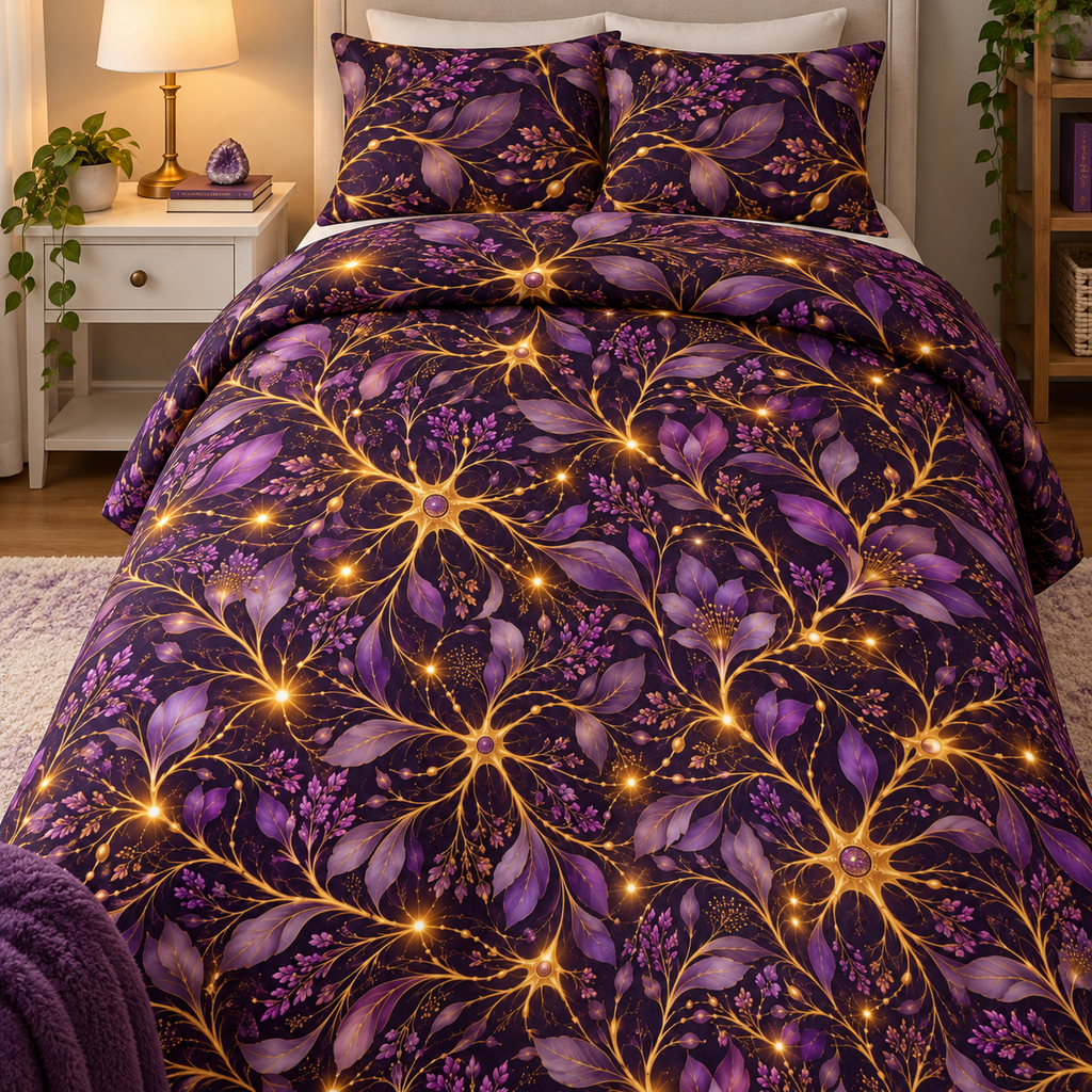 Beautifully Miswired Purple & Gold Neuron Bedding Set | Epilepsy Awareness