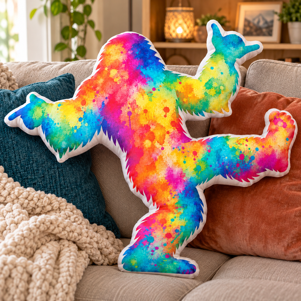 Bigfoot's Got Moves Rainbow Shaped Pillow | Dancing Sasquatch Double-Sided Cushion
