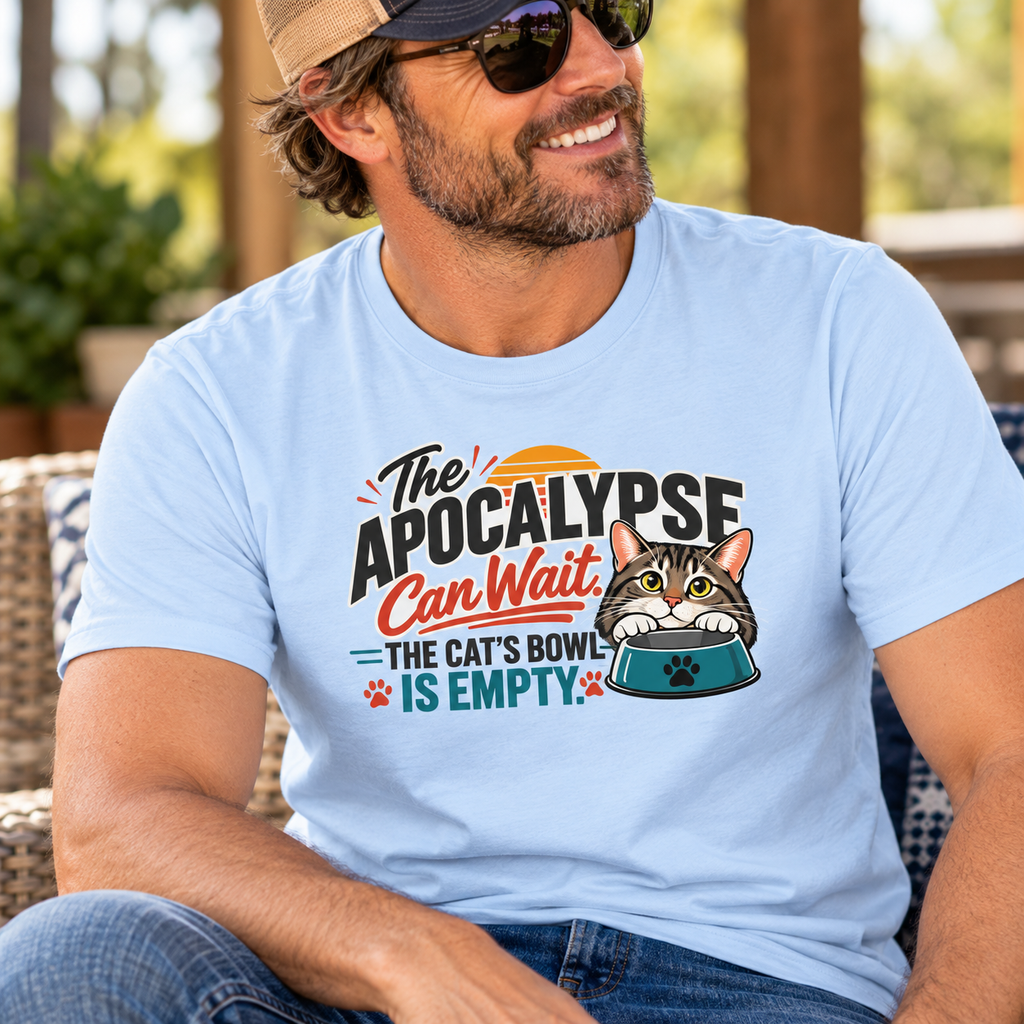 The Apocalypse Can Wait T-Shirt | Funny Cat Lover Shirt | The Cat's Bowl Is Empty