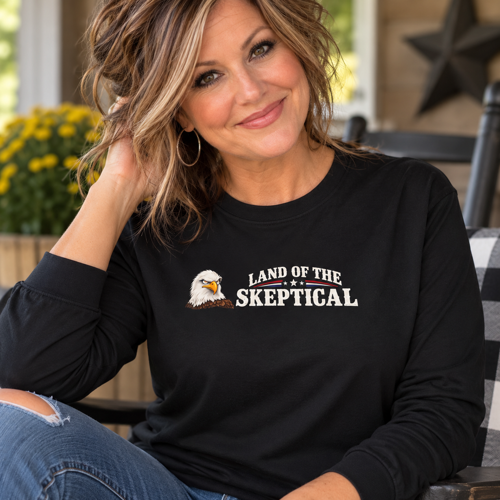 Land of the Skeptical Bald Eagle Long Sleeve T-Shirt | Patriotic Humor Tee