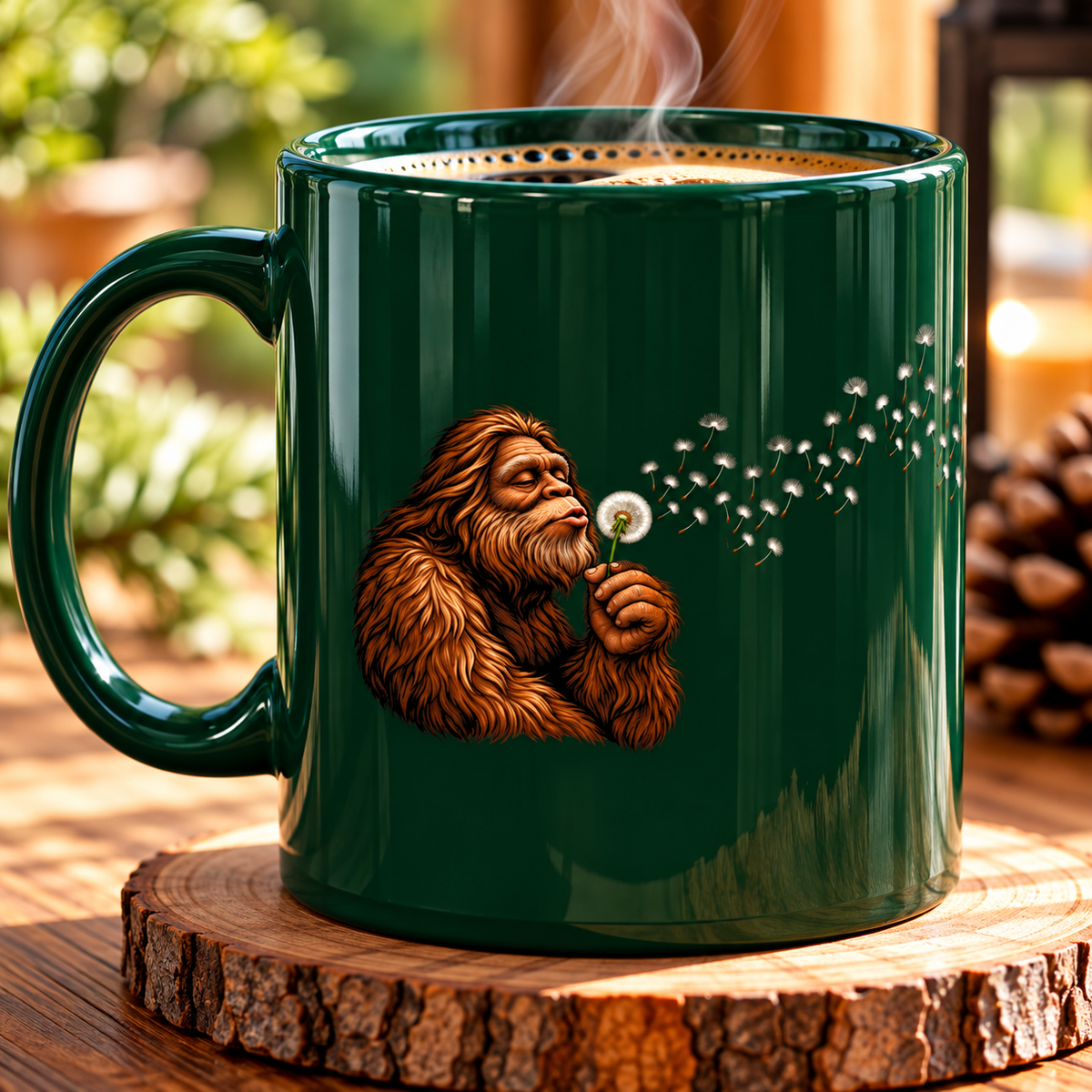 Bigfoot Blowing Dandelion Ceramic Coffee Mug, 11 oz | Sasquatch Gift