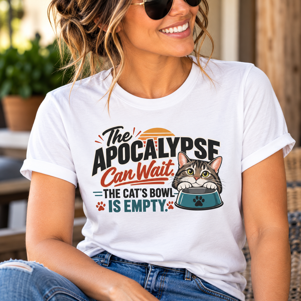 The Apocalypse Can Wait T-Shirt | Funny Cat Lover Shirt | The Cat's Bowl Is Empty