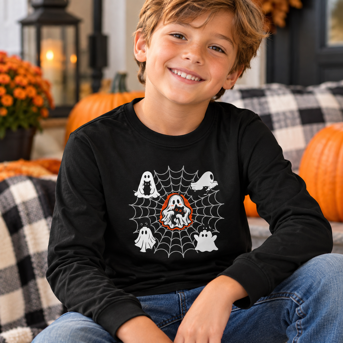 Ghost Cats Halloween Youth Long Sleeve Shirt