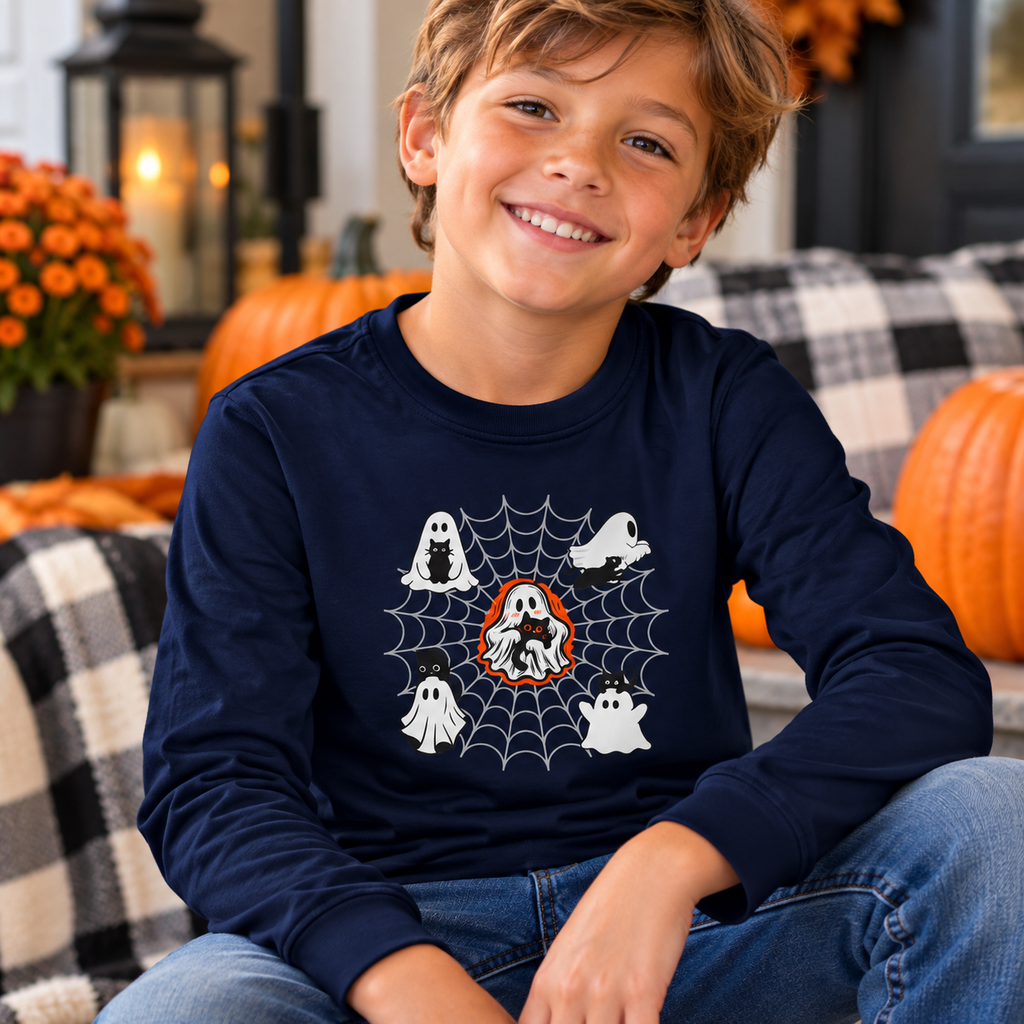 Ghost Cats Halloween Youth Long Sleeve Shirt