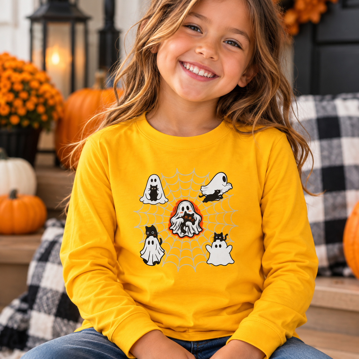 Ghost Cats Halloween Youth Long Sleeve Shirt
