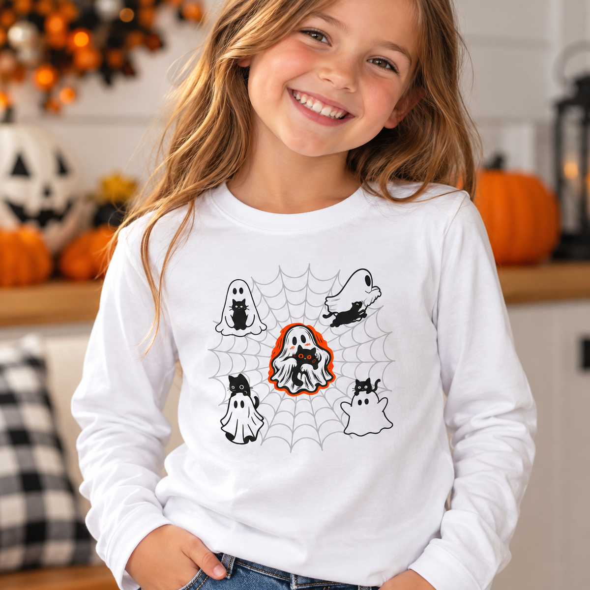 Ghost Cats Halloween Youth Long Sleeve Shirt