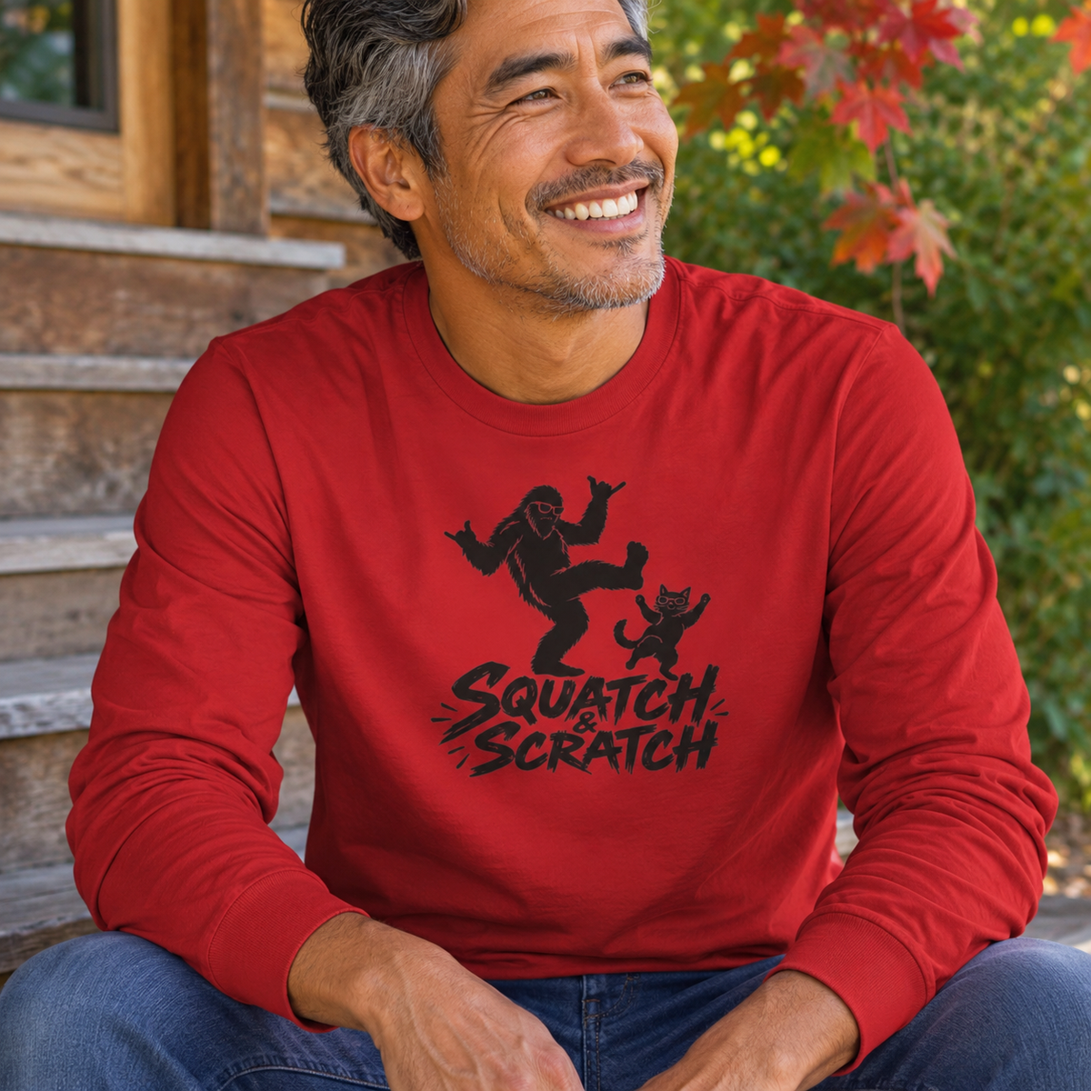 Squatch Scratch Long Sleeve Tee — Bigfoot Graphic Shirt