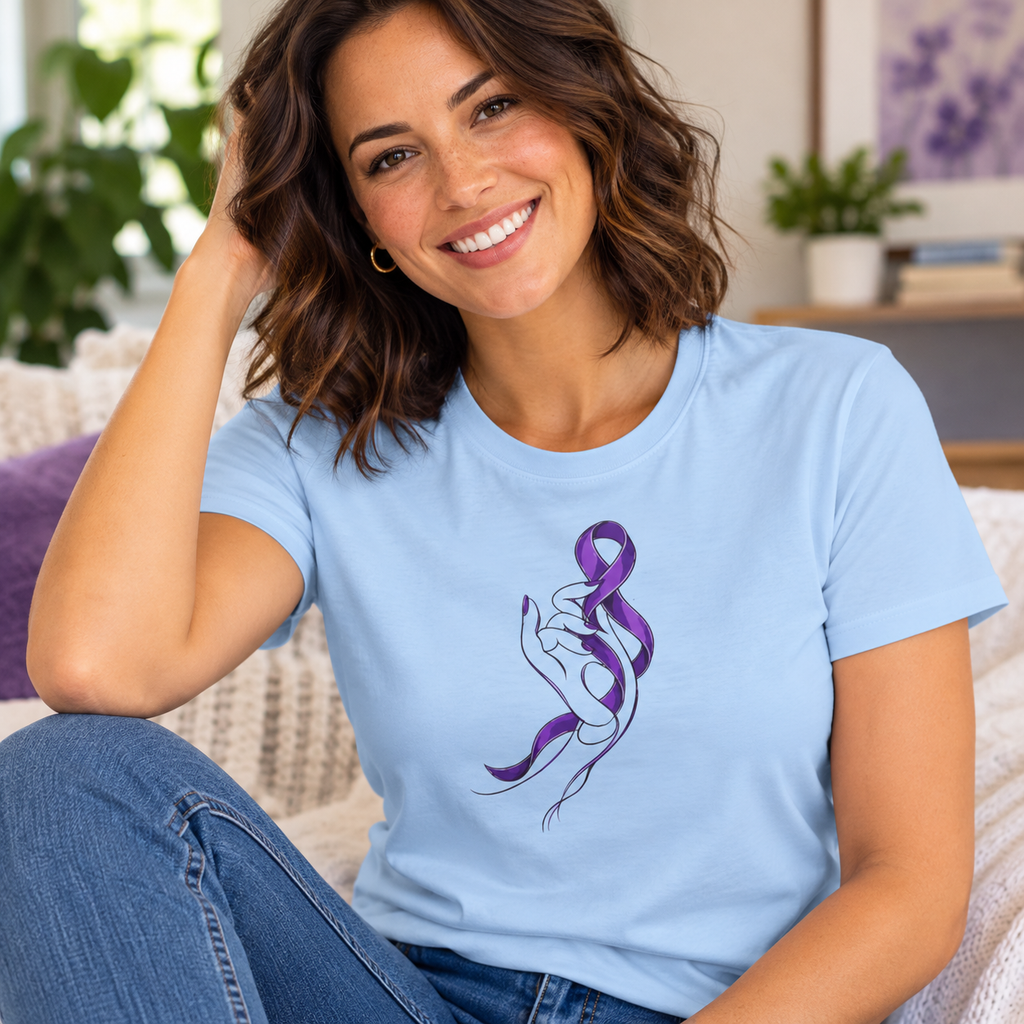 Quiet Strength Women's Epilepsy Awareness T-Shirt | Purple Ribbon Hand Art