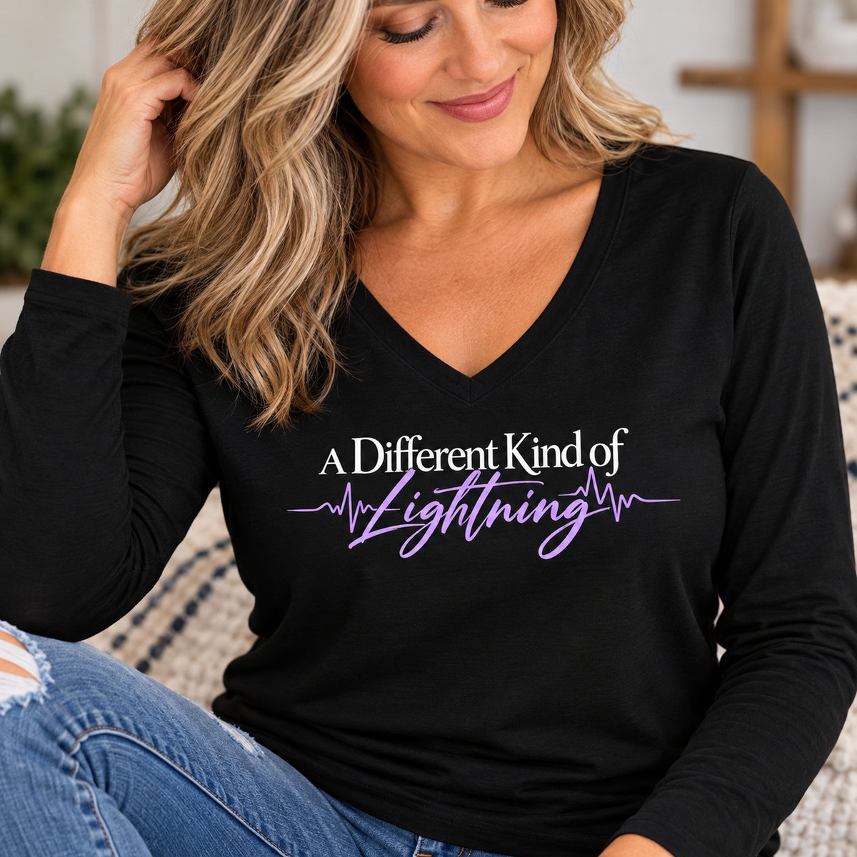 A Different Kind of Lightning | Epilepsy Awareness Women's Long Sleeve V-Neck Tee