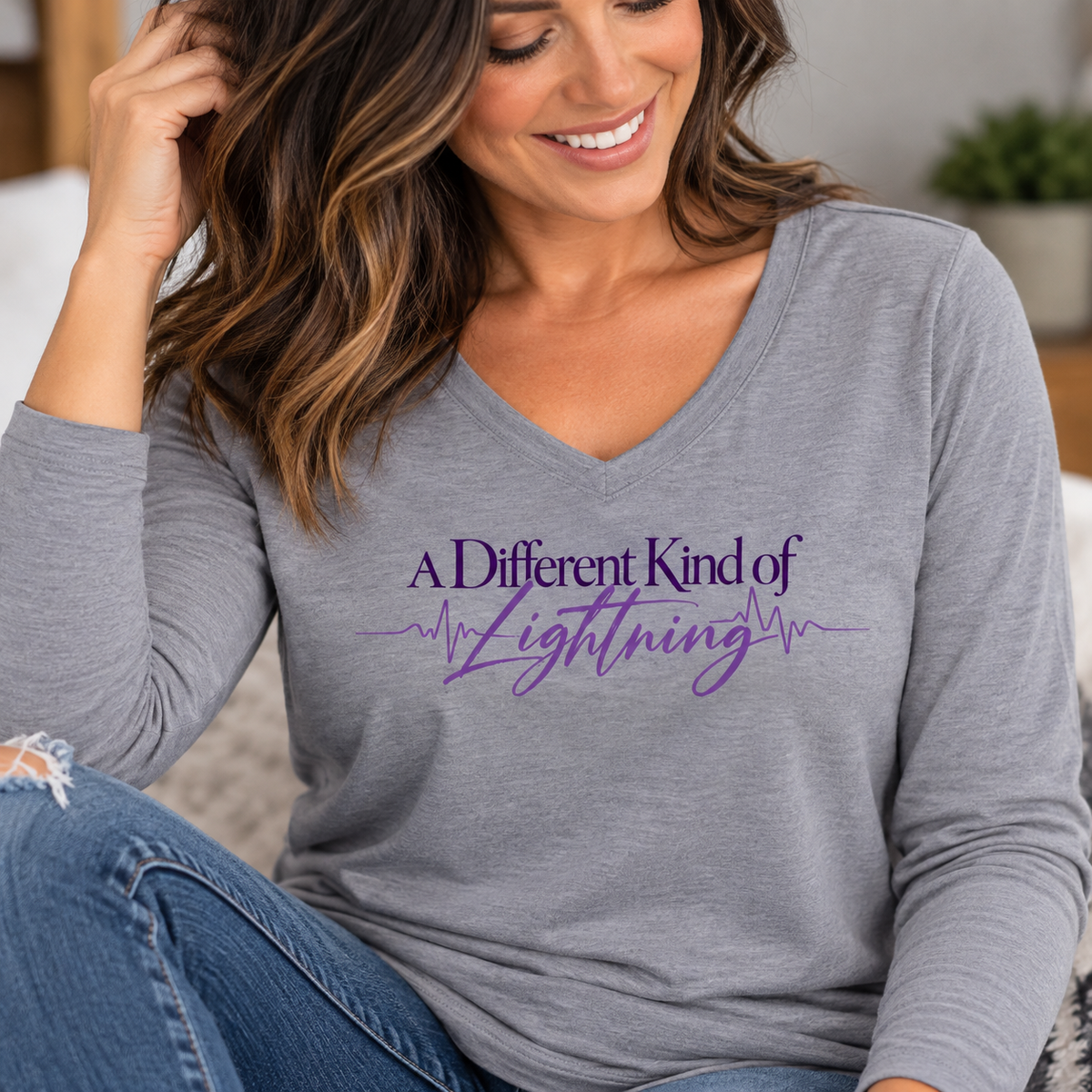 A Different Kind of Lightning | Epilepsy Awareness Women's Long Sleeve V-Neck Tee