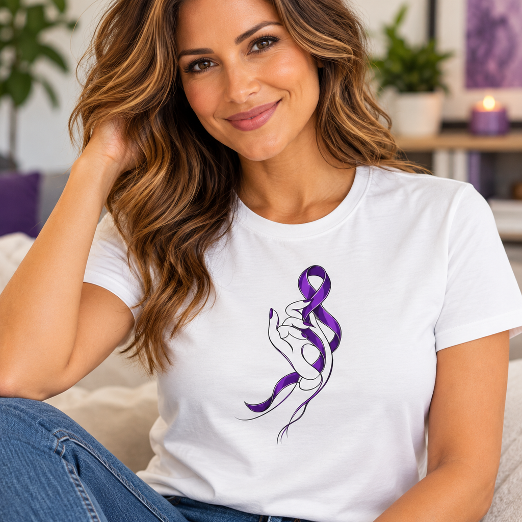 Quiet Strength Women's Epilepsy Awareness T-Shirt | Purple Ribbon Hand Art