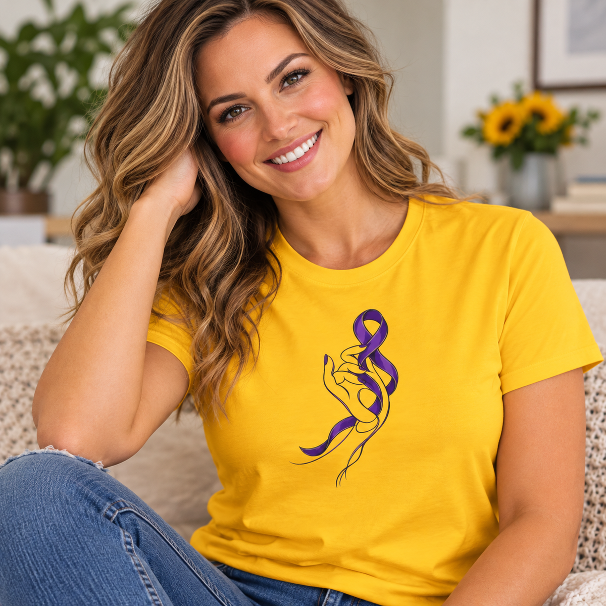 Quiet Strength Women's Epilepsy Awareness T-Shirt | Purple Ribbon Hand Art