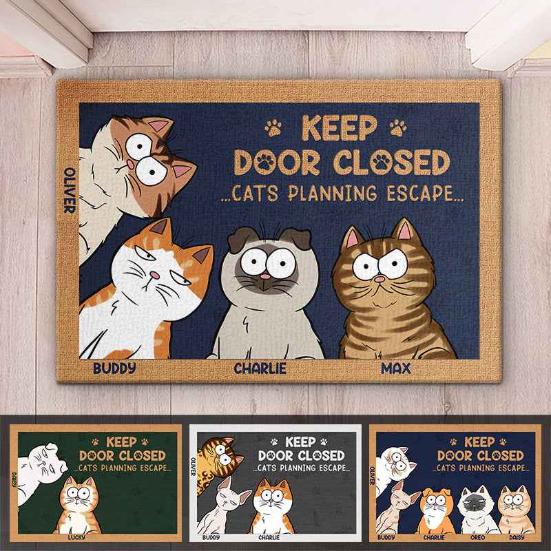 “Don’t Let the Cat Out” Personalized Cat Warning Mat | Pet Owner Home Decor
