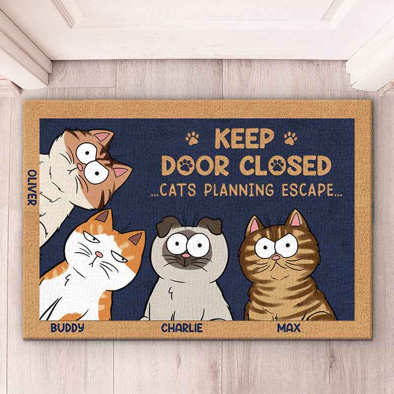 “Don’t Let the Cat Out” Personalized Cat Warning Mat | Pet Owner Home Decor