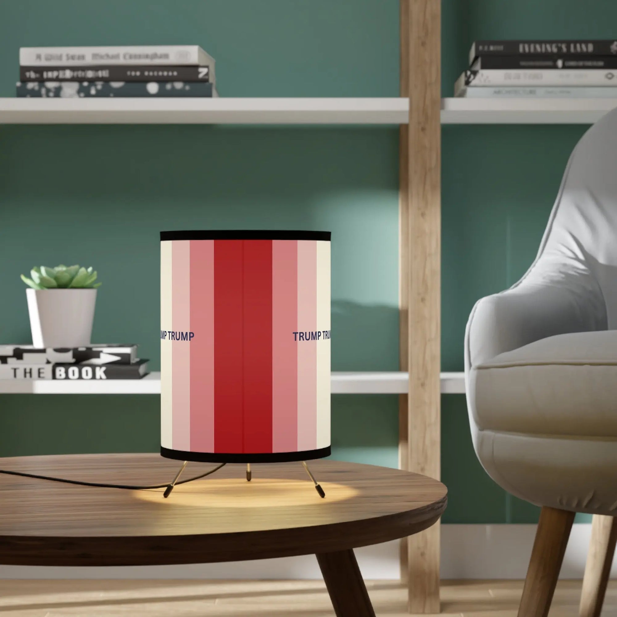 Trump-Themed Tripod Lamp with High-Res Printed Shade - Perfect for Home Decor Printify