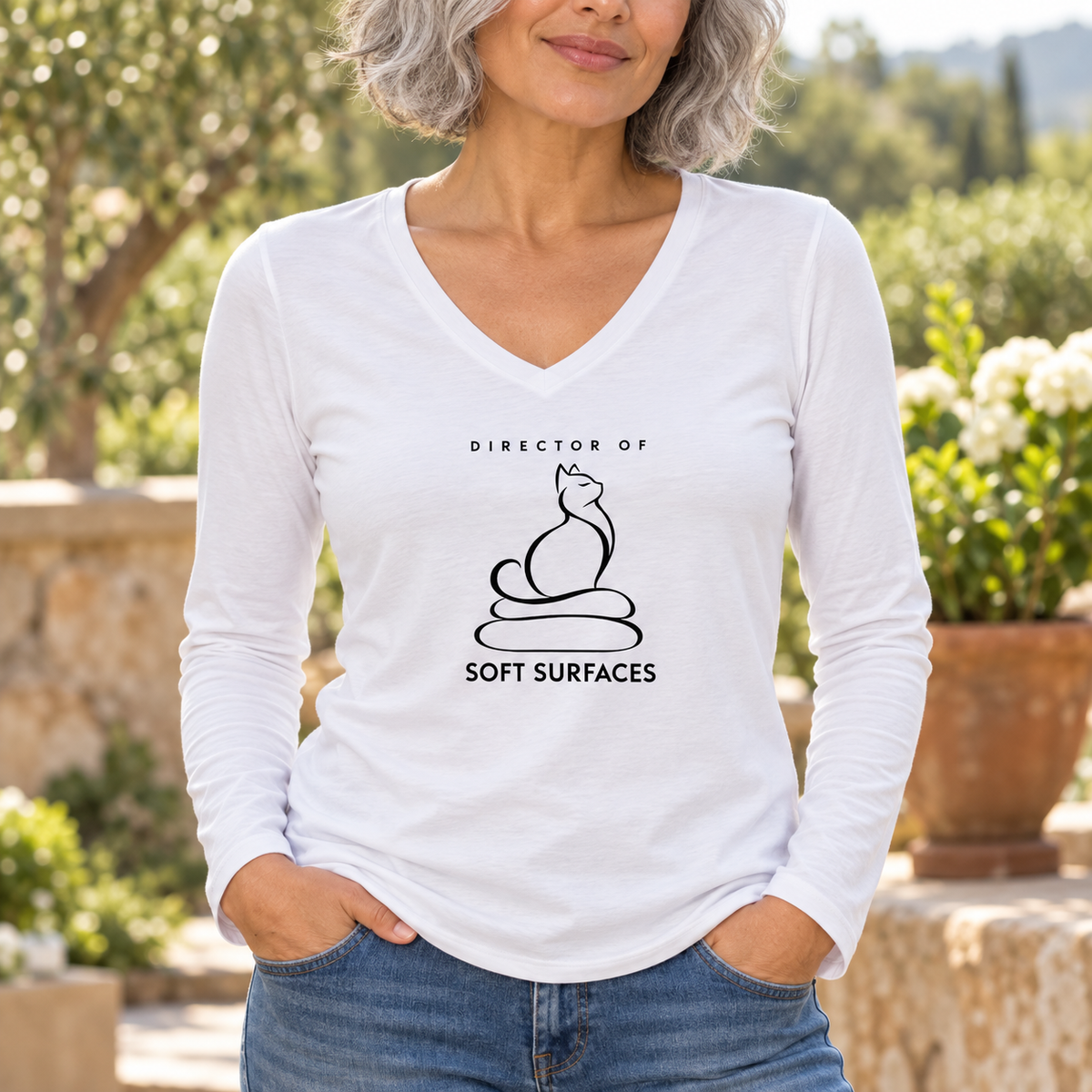 Director of Soft Surfaces Women’s Long Sleeve V-Neck Cat Tee