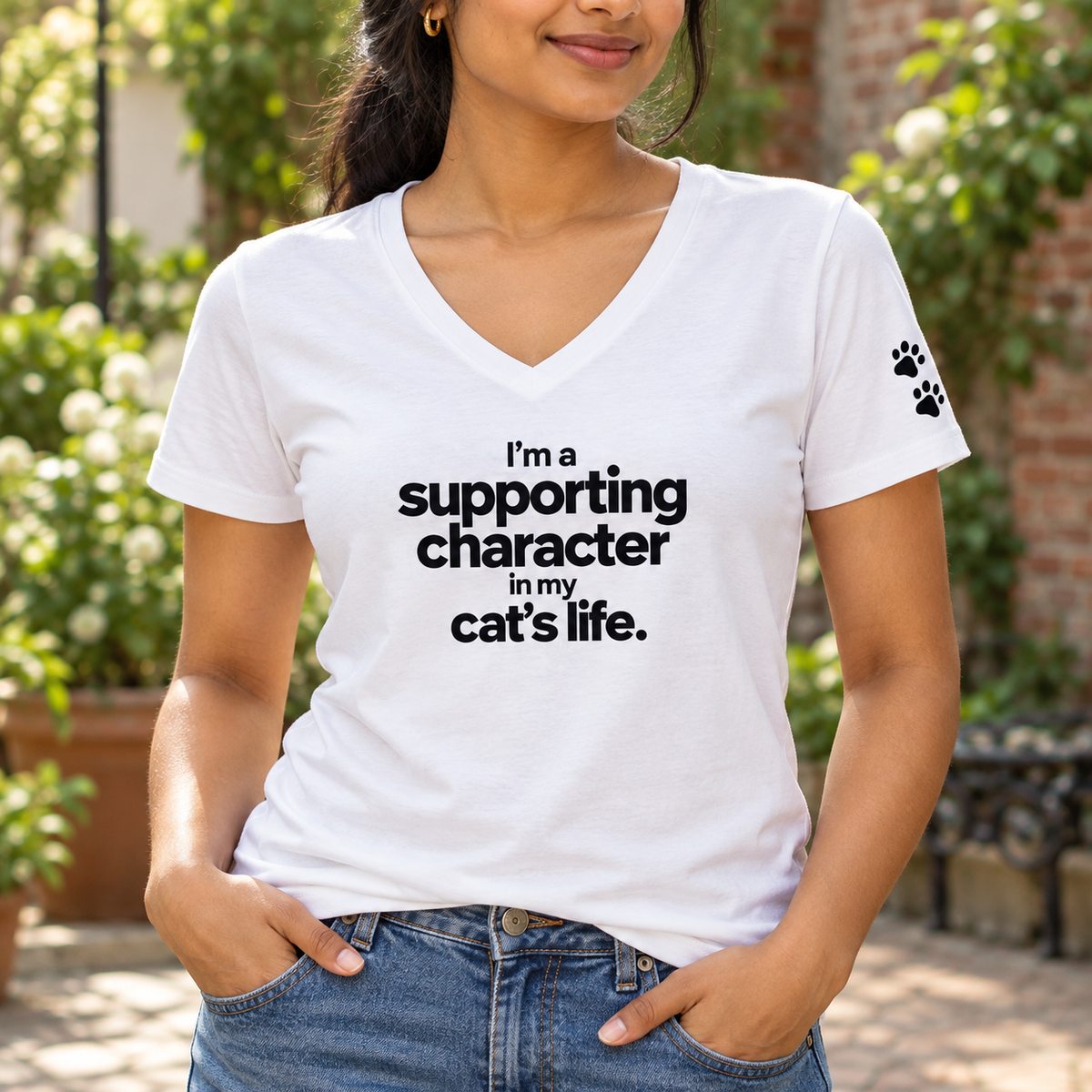 Supporting Character in My Cat’s Life Women’s V-Neck Tee