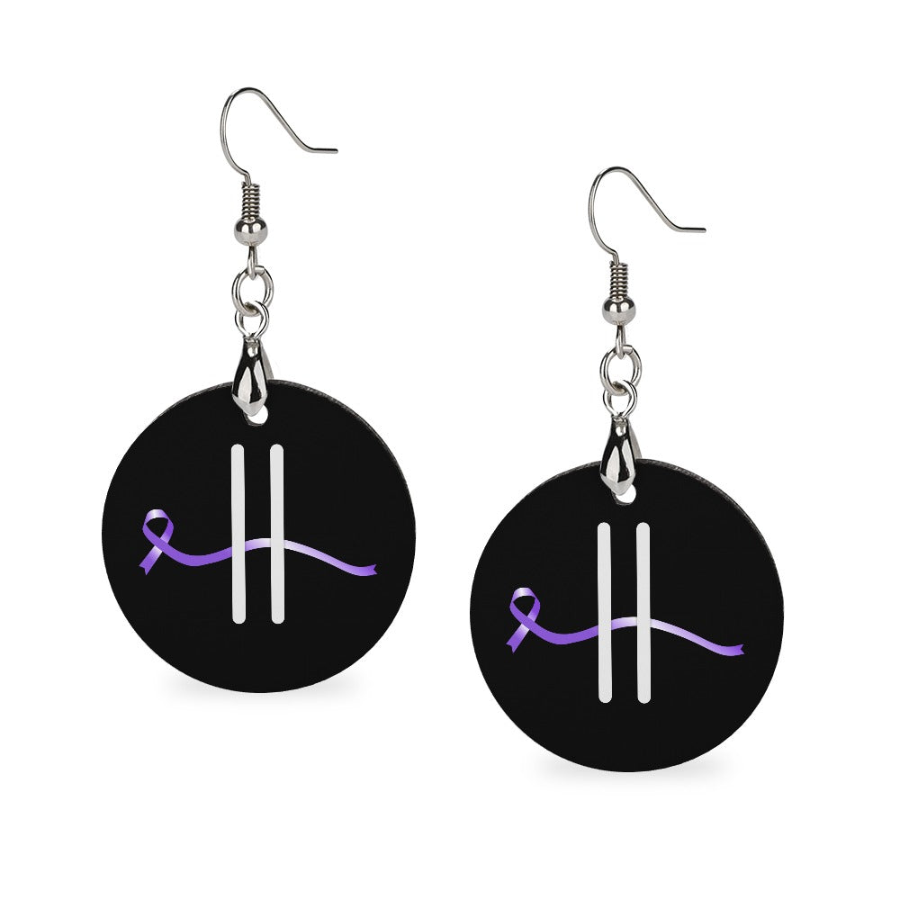 Pause Symbol Epilepsy Awareness Wood Earrings – Purple Ribbon Statement Dangles