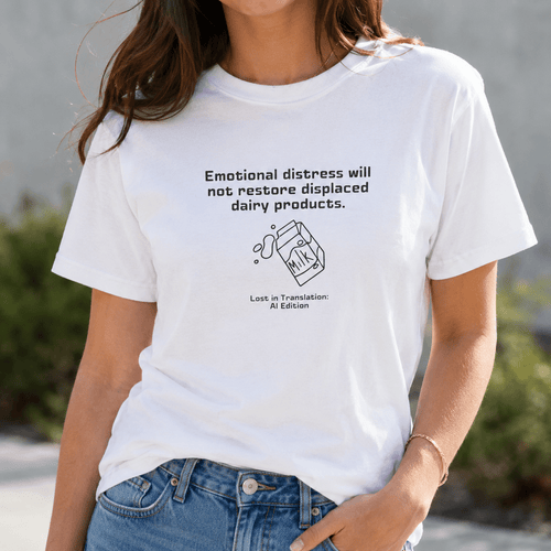 AI Translation: Emotional Distress Will Not Restore Displaced Dairy Products T-Shirt - Clothing, Unisex, T-Shirts - EpiAl's Shop