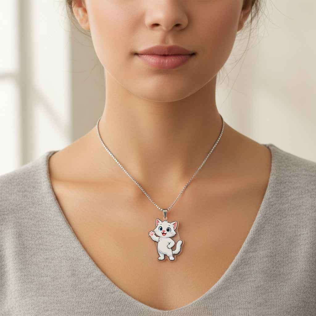 Al the White Cat Pendant Necklace | Cute Cartoon Cat Charm Jewelry - Jewelry, Necklaces - EpiAl's Shop