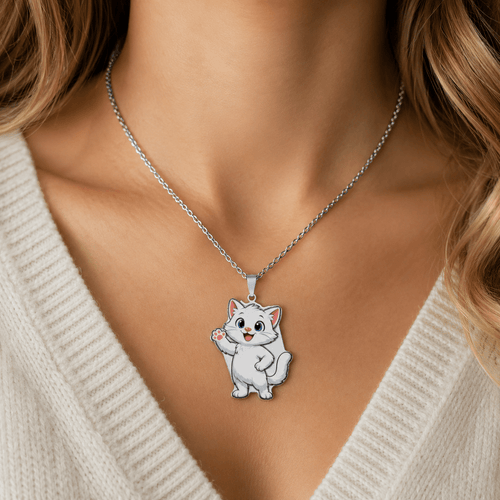 Al the White Cat Pendant Necklace | Cute Cartoon Cat Charm Jewelry - Jewelry, Necklaces - EpiAl's Shop