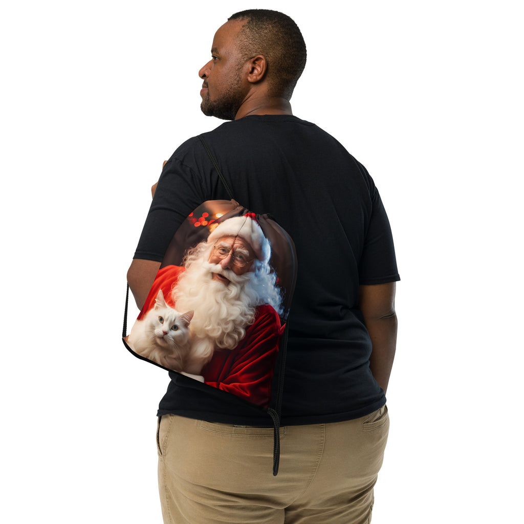 Santa's Cat Drawstring Bag