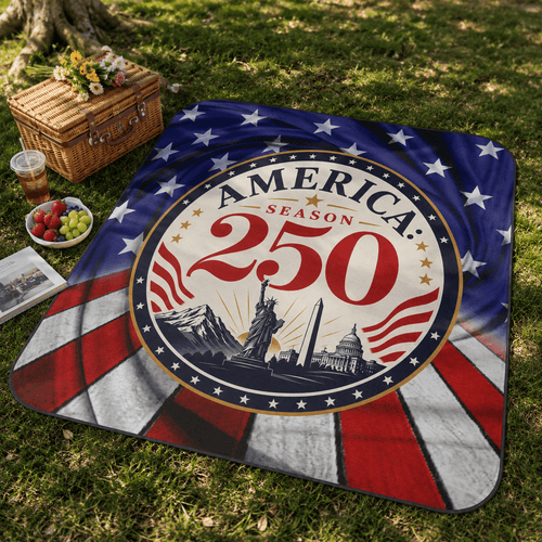 America 250 Picnic Blanket | Patriotic Outdoor Fleece Blanket with Water-Resistant Backing - Decor, Blankets, Picnic - EpiAl's Shop