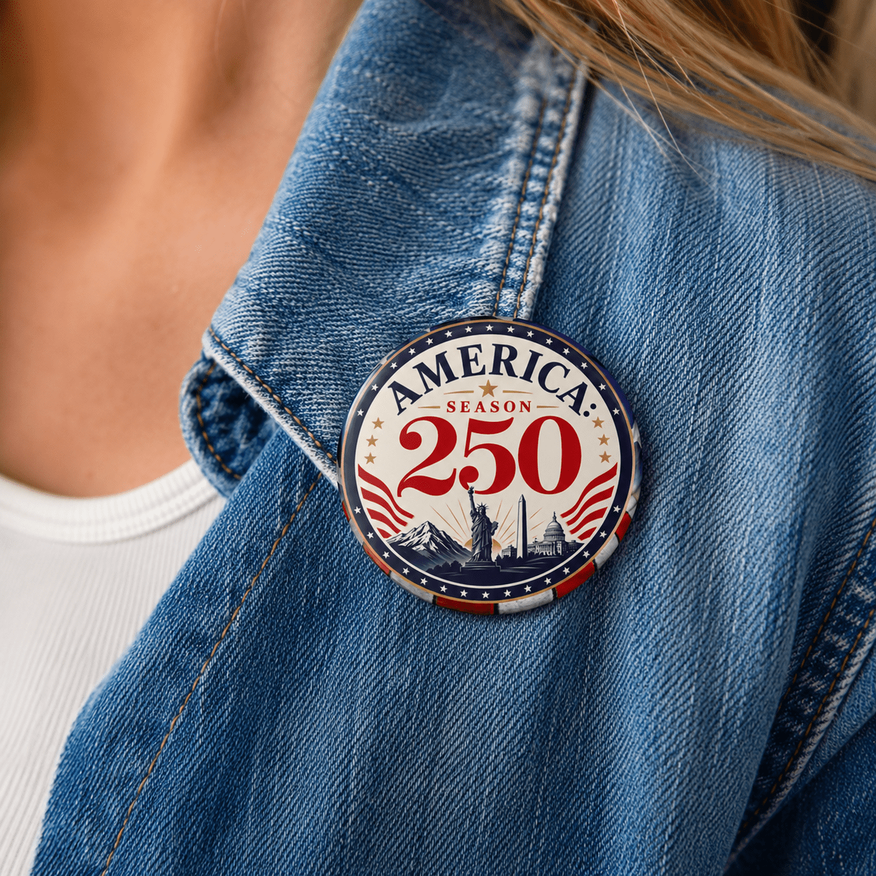 America: Season 250 Patriotic Pinback Button | USA 250th Anniversary Badge - Buttons, Pinback - EpiAl's Shop
