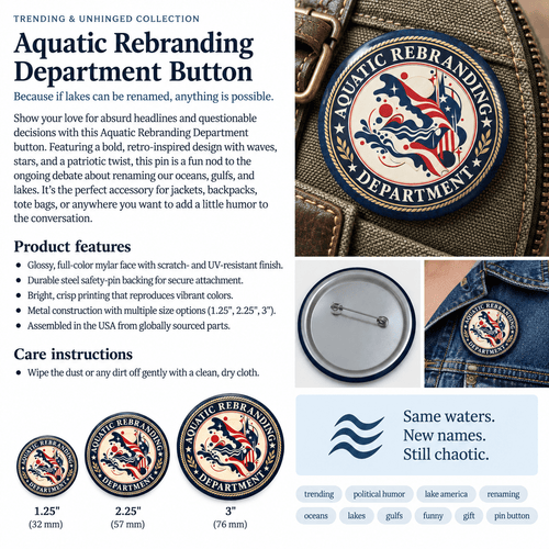 Aquatic Rebranding Department Pin Button | Trump Water Renaming Political Humor - Buttons, Pinback - EpiAl's Shop