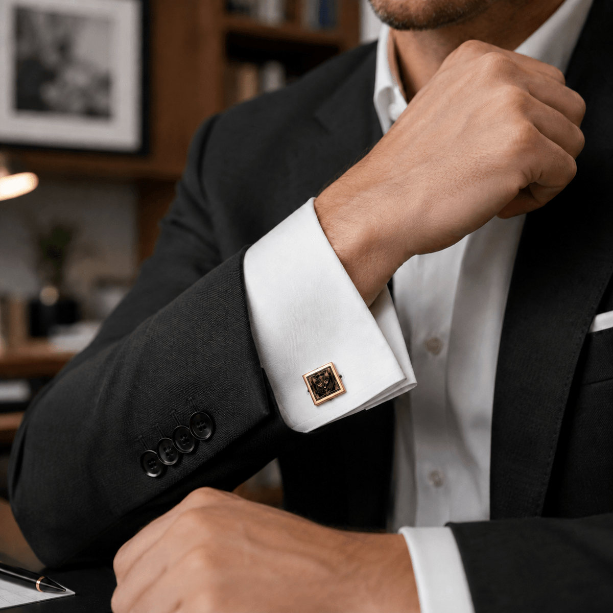 Art Deco Cat Gold Cufflinks for Men - Jewelry, Cufflinks - EpiAl's Shop