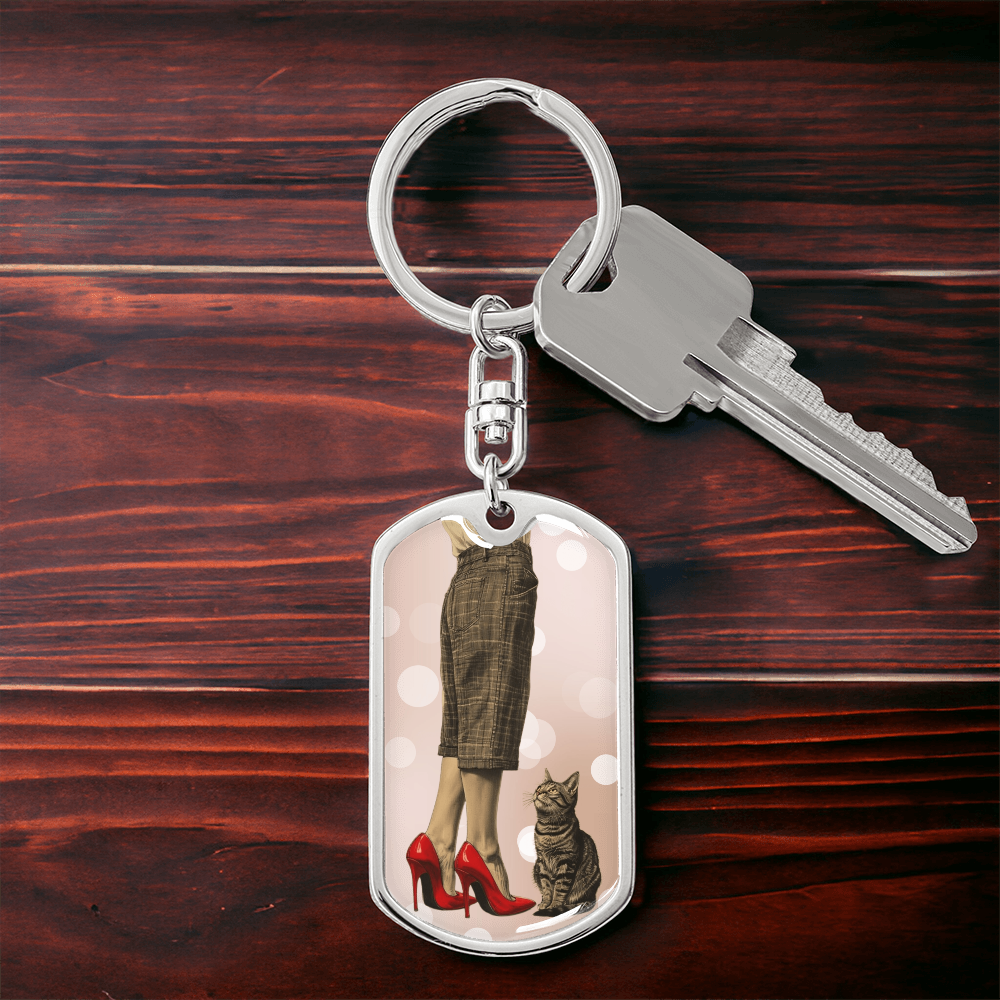 Red Shoe Cat Lady Dog Tag Keychain