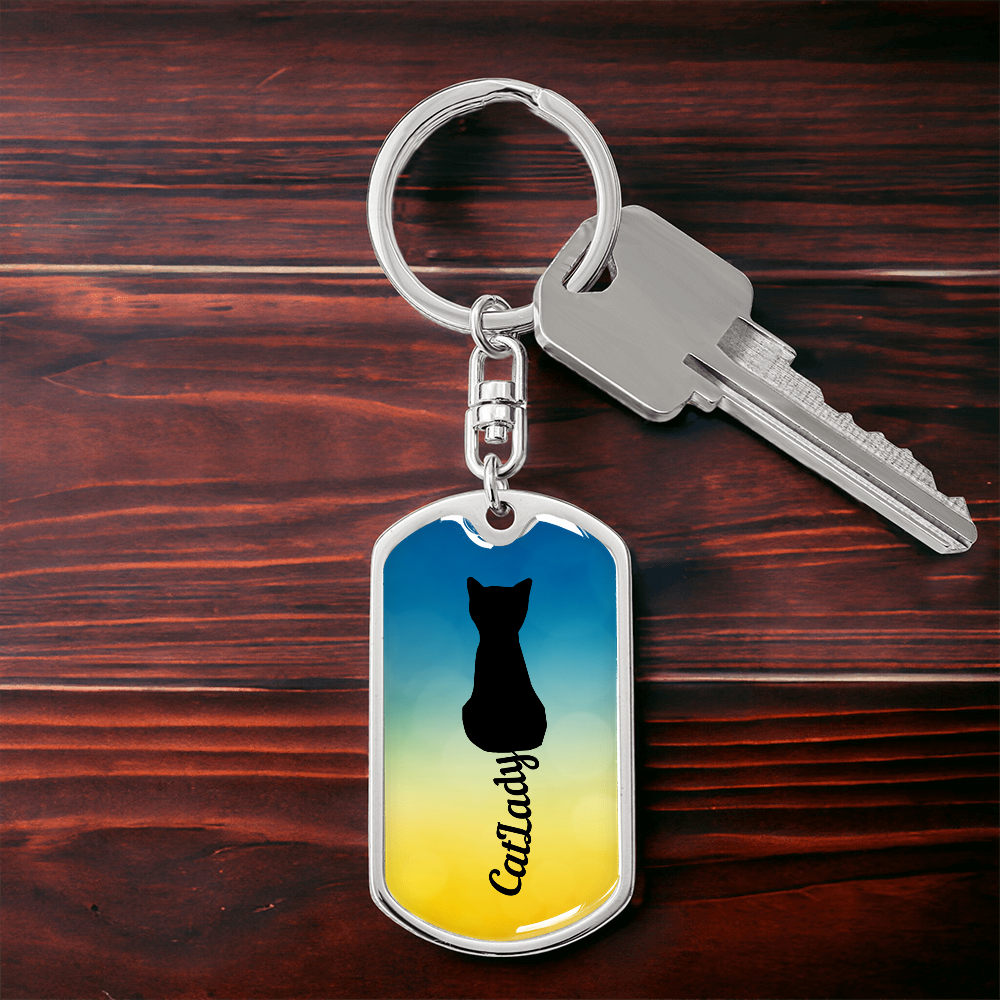 Cursive Tail Cat Lady Keychain
