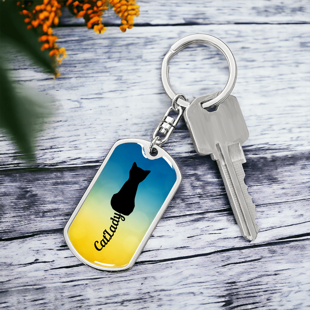 Cursive Tail Cat Lady Keychain