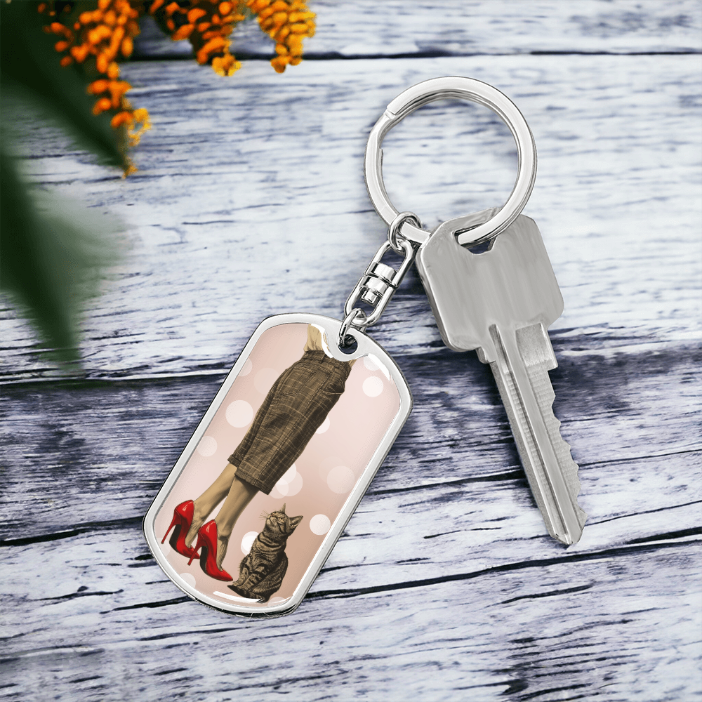 Red Shoe Cat Lady Dog Tag Keychain